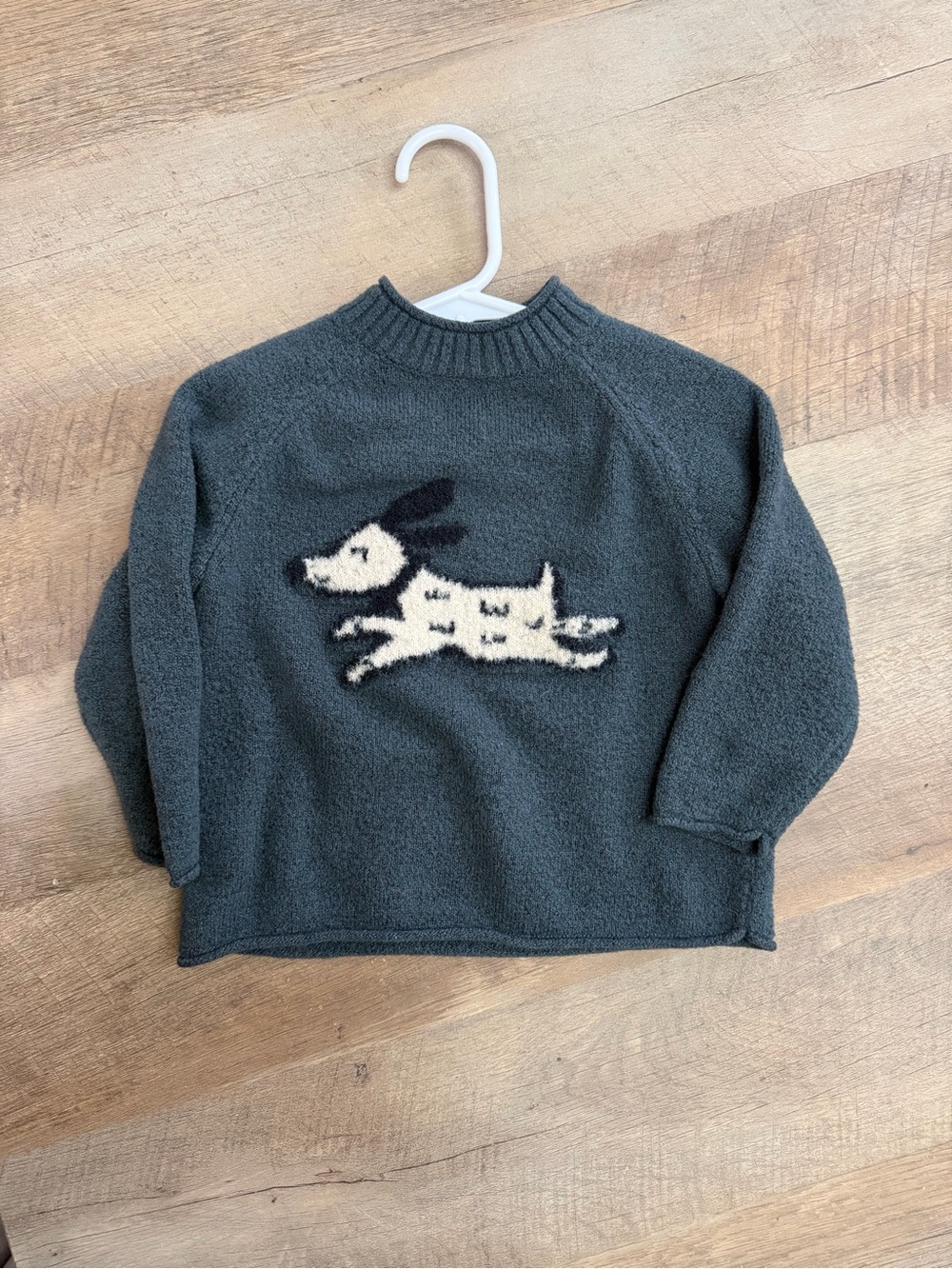 Zara Dark Charcoal Sweater with Cream Dog Motif